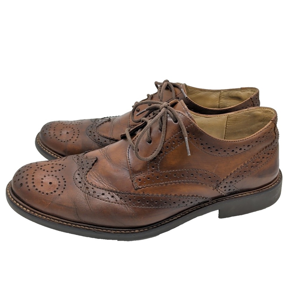 Donald PLINER Ramsey Brogue OXFORDS Brown Leather Wing Tip Dress Shoes Mens Sz 9 - Picture 3 of 12